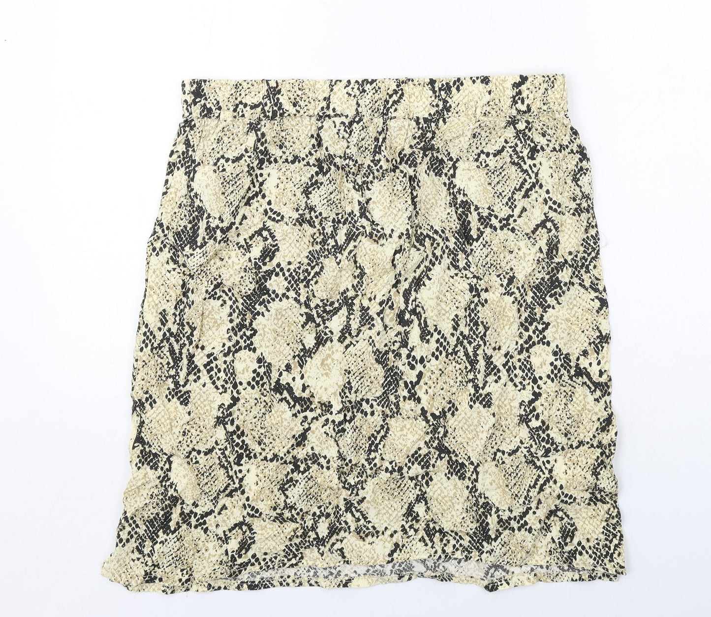 Marks and Spencer Womens Beige Animal Print Viscose A-Line Skirt Size 16 Drawstring - Snakeskin pattern