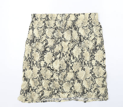 Marks and Spencer Womens Beige Animal Print Viscose A-Line Skirt Size 16 Drawstring - Snakeskin pattern