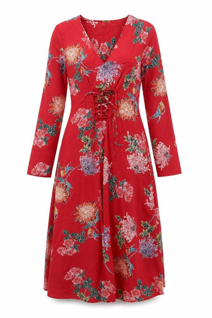 Limited Edition Womens Red Floral Polyester A-Line Size 8 V-Neck Pullover