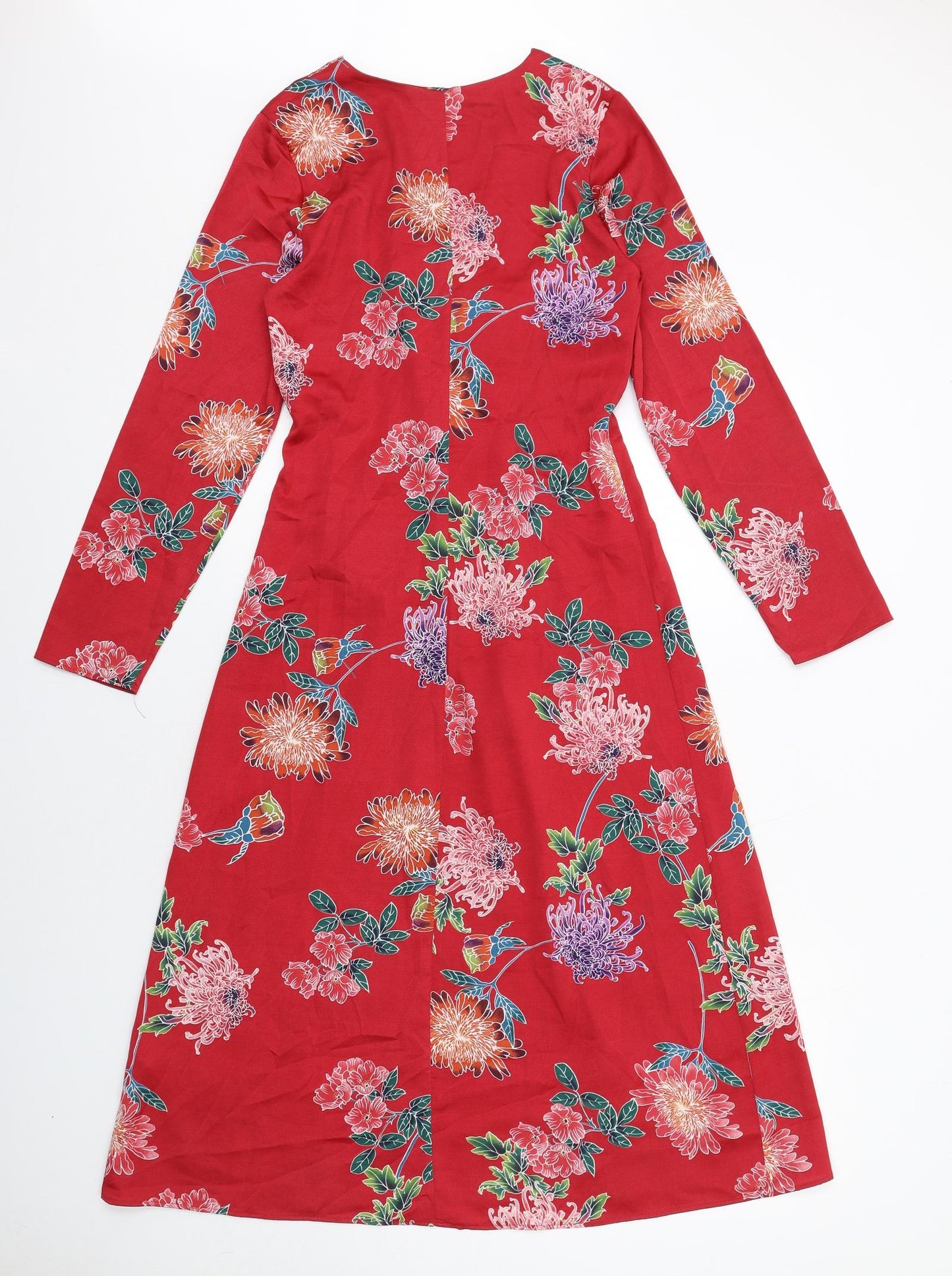 Limited Edition Womens Red Floral Polyester A-Line Size 8 V-Neck Pullover