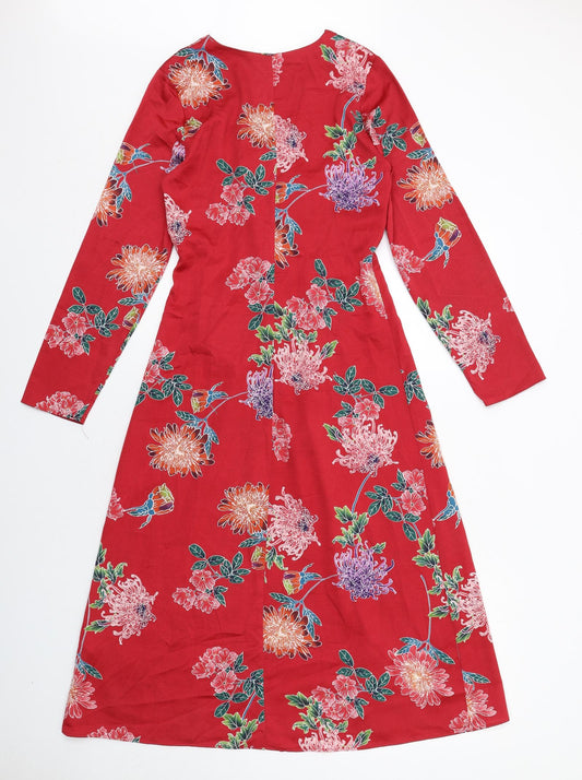 Limited Edition Womens Red Floral Polyester A-Line Size 8 V-Neck Pullover