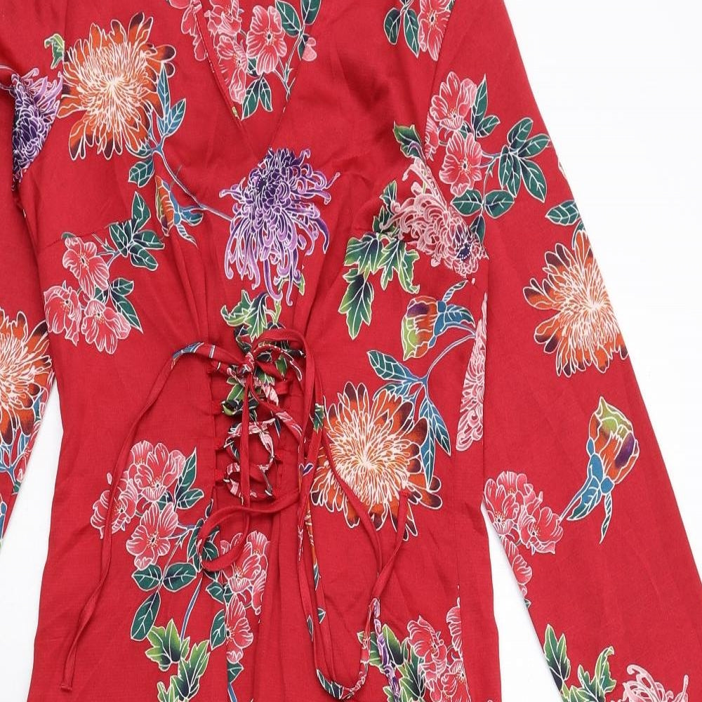 Limited Edition Womens Red Floral Polyester A-Line Size 8 V-Neck Pullover