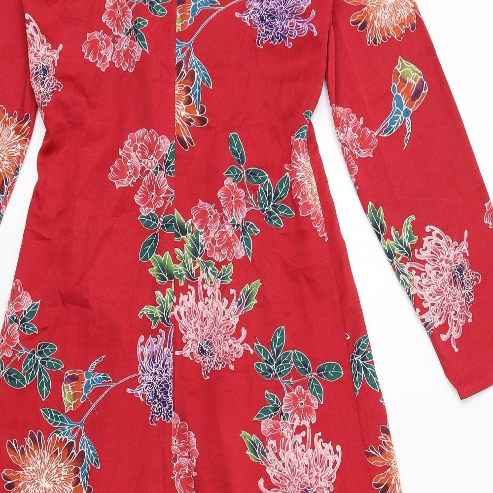 Limited Edition Womens Red Floral Polyester A-Line Size 8 V-Neck Pullover