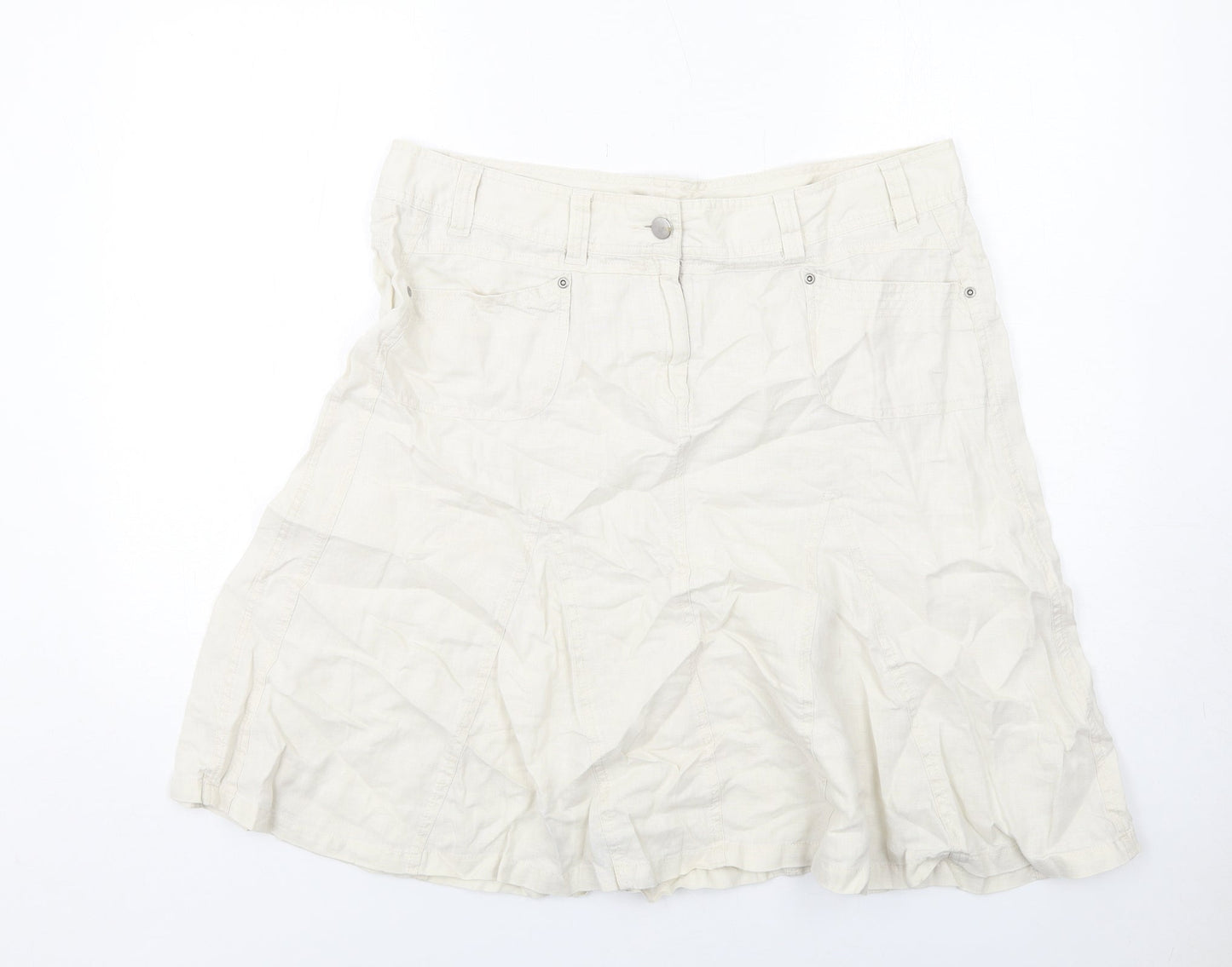 Marks and Spencer Womens Beige Linen Swing Skirt Size 16 Zip