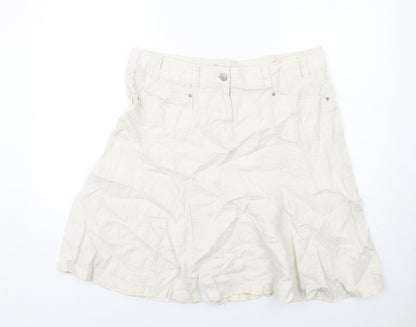 Marks and Spencer Womens Beige Linen Swing Skirt Size 16 Zip