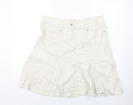 Marks and Spencer Womens Beige Linen Swing Skirt Size 16 Zip