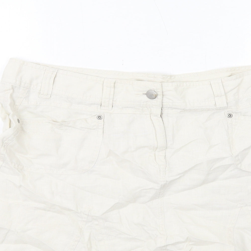 Marks and Spencer Womens Beige Linen Swing Skirt Size 16 Zip