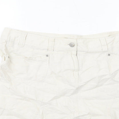 Marks and Spencer Womens Beige Linen Swing Skirt Size 16 Zip