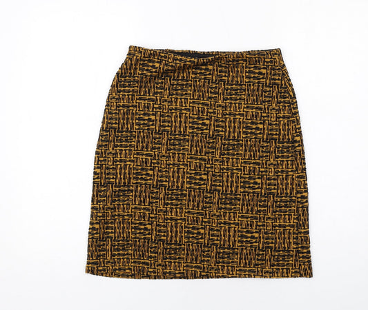 Marks and Spencer Womens Yellow Geometric Polyester A-Line Skirt Size 8