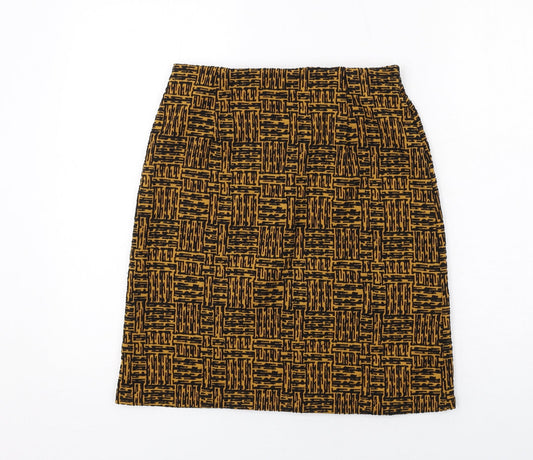 Marks and Spencer Womens Yellow Geometric Polyester A-Line Skirt Size 8