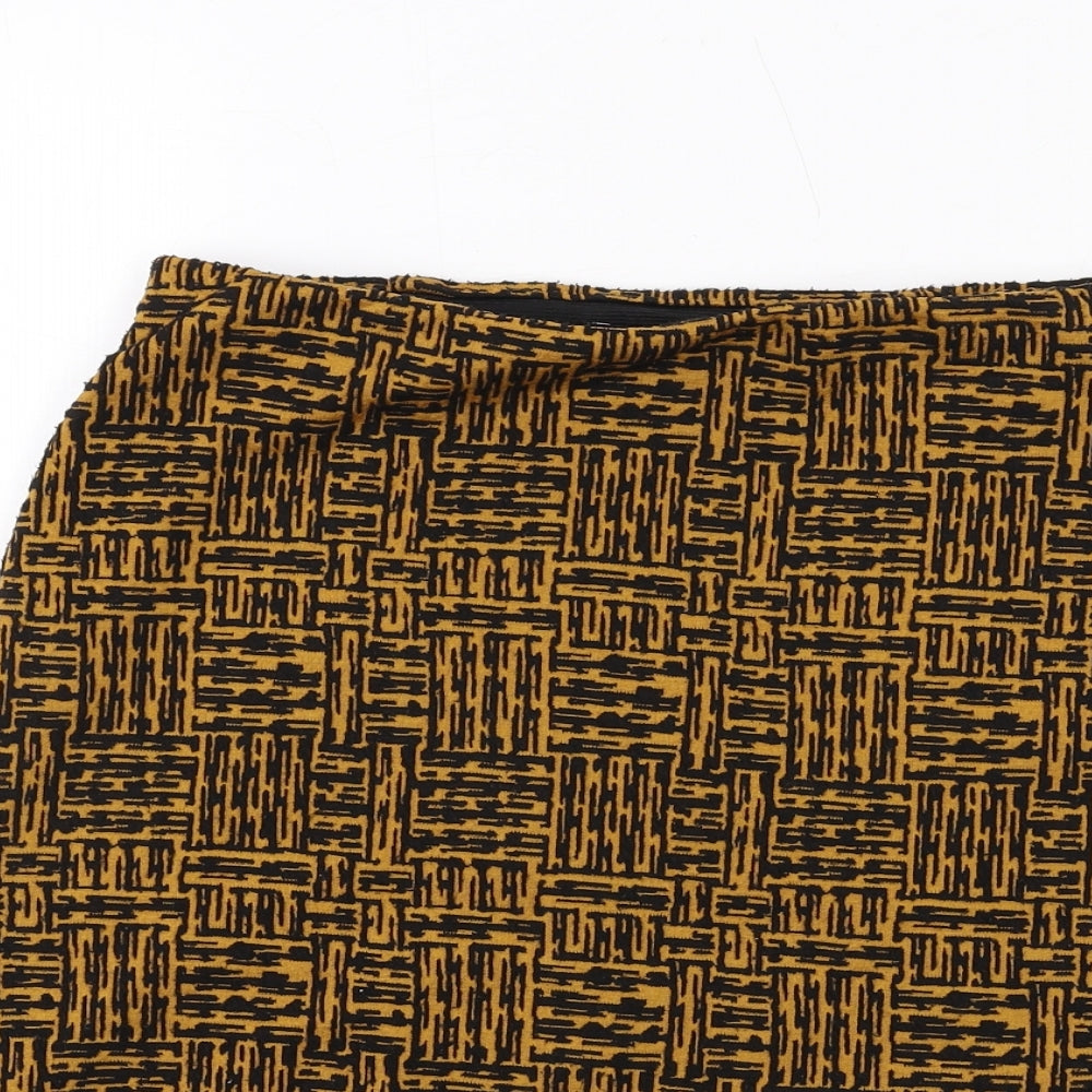 Marks and Spencer Womens Yellow Geometric Polyester A-Line Skirt Size 8