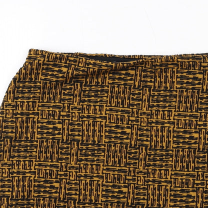 Marks and Spencer Womens Yellow Geometric Polyester A-Line Skirt Size 8