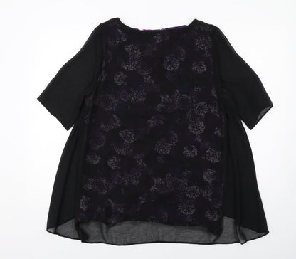 Bonmarché Womens Black Floral Polyester Basic Blouse Size 14 Boat Neck