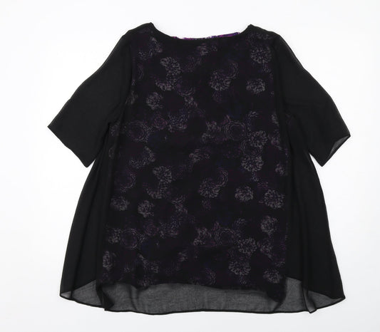 Bonmarché Womens Black Floral Polyester Basic Blouse Size 14 Boat Neck