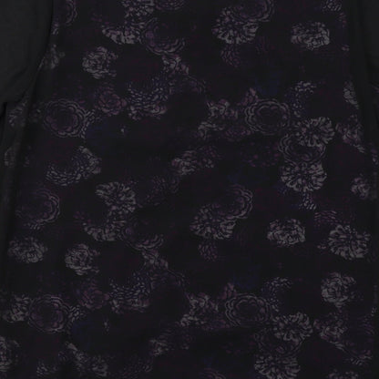 Bonmarché Womens Black Floral Polyester Basic Blouse Size 14 Boat Neck