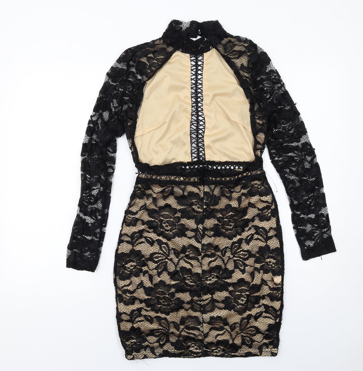 PRETTYLITTLETHING Womens Black Polyester Shift Size 10 Mock Neck Zip - Open Back