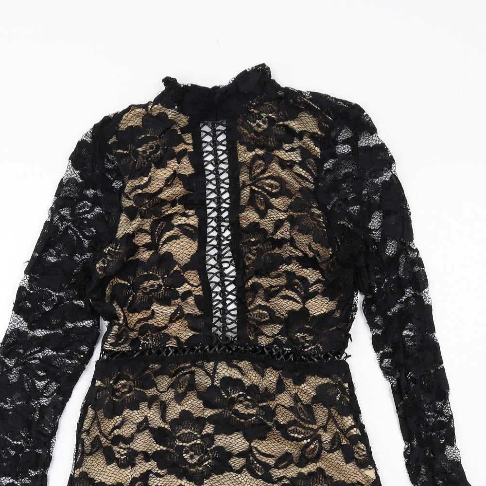 PRETTYLITTLETHING Womens Black Polyester Shift Size 10 Mock Neck Zip - Open Back