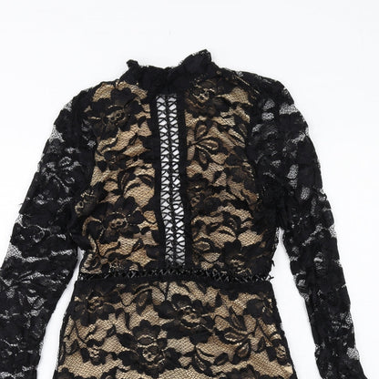 PRETTYLITTLETHING Womens Black Polyester Shift Size 10 Mock Neck Zip - Open Back