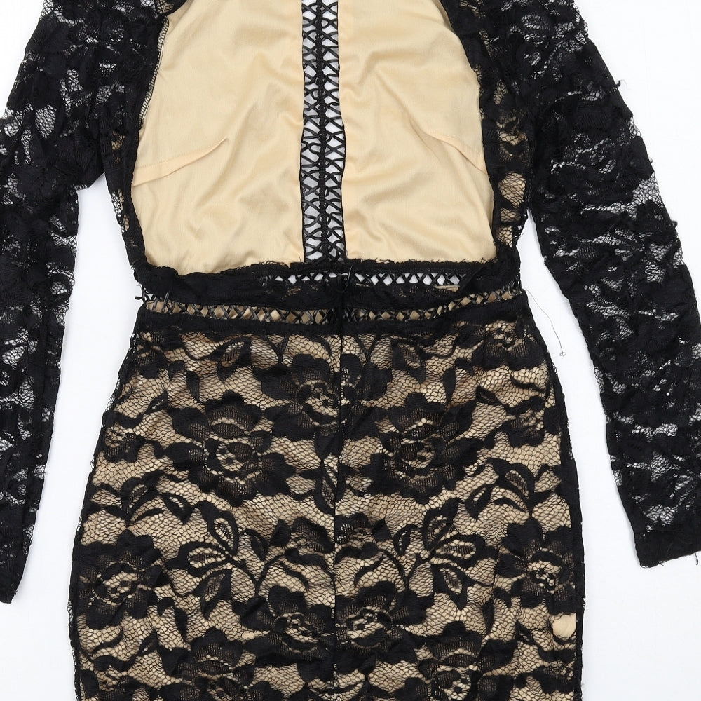 PRETTYLITTLETHING Womens Black Polyester Shift Size 10 Mock Neck Zip - Open Back