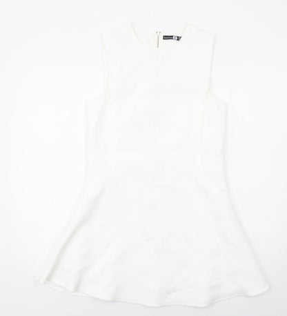 Boohoo Womens White Polyester Tank Dress Size 10 Round Neck Zip
