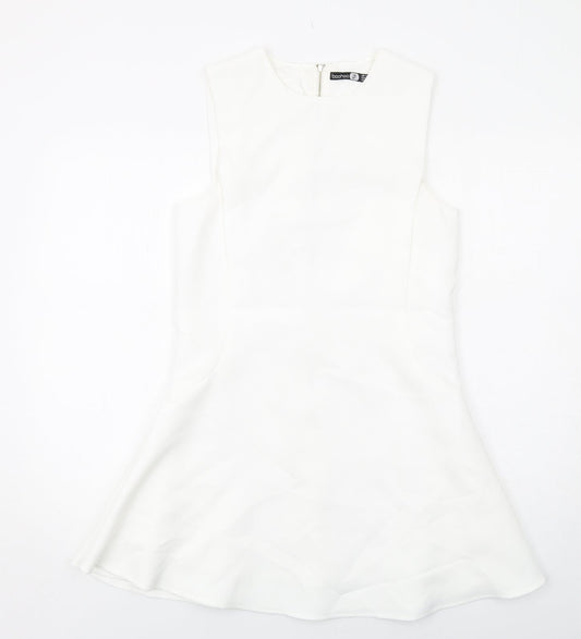 Boohoo Womens White Polyester Tank Dress Size 10 Round Neck Zip