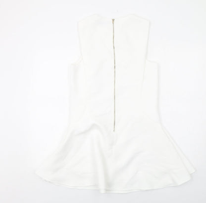 Boohoo Womens White Polyester Tank Dress Size 10 Round Neck Zip