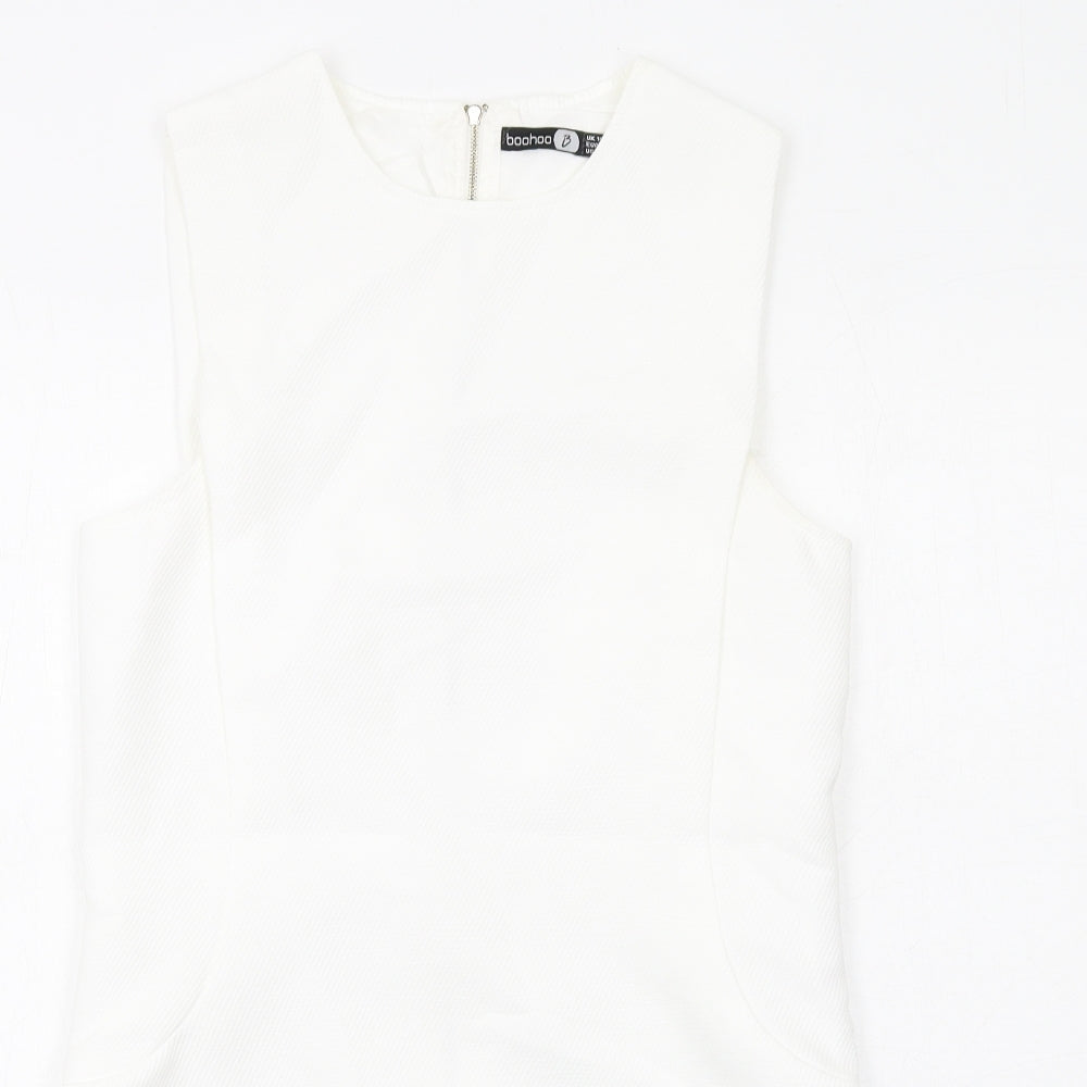 Boohoo Womens White Polyester Tank Dress Size 10 Round Neck Zip