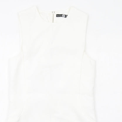 Boohoo Womens White Polyester Tank Dress Size 10 Round Neck Zip