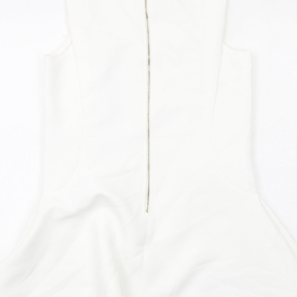 Boohoo Womens White Polyester Tank Dress Size 10 Round Neck Zip