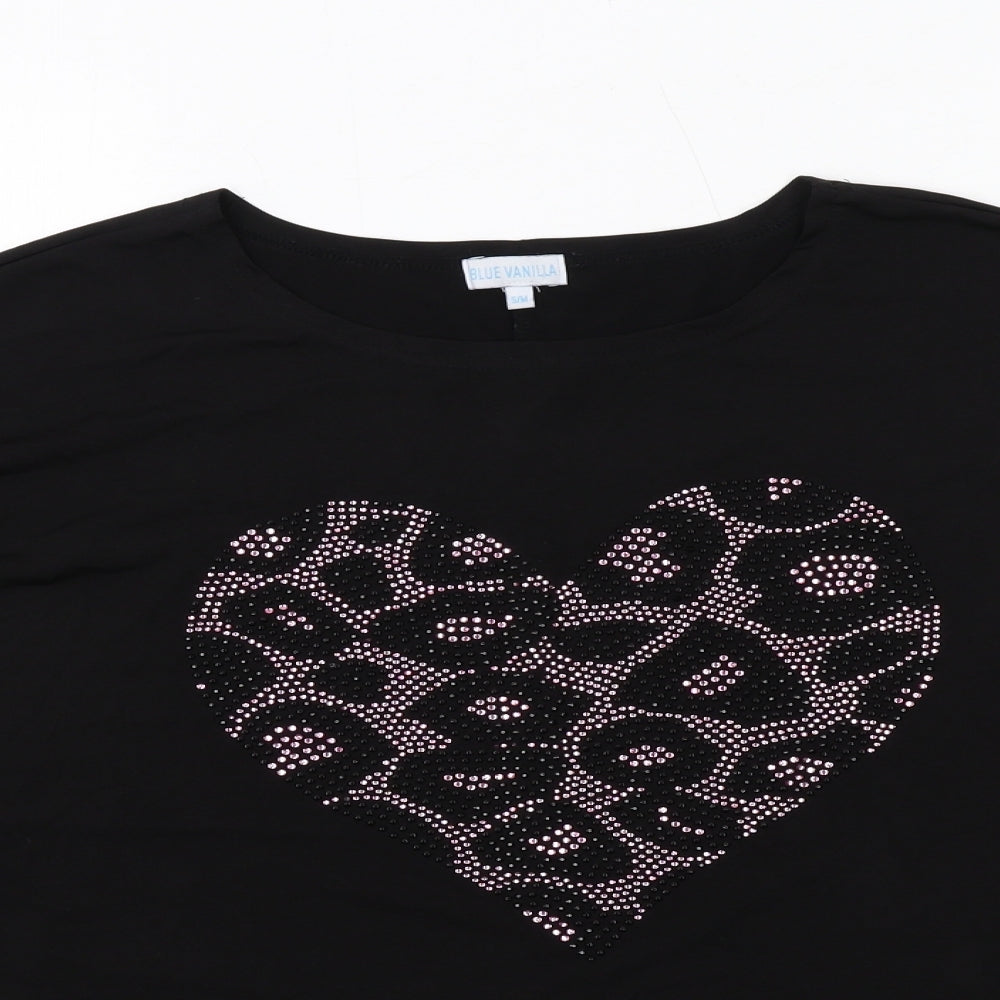 Blue Vanilla Womens Black Polyester Basic Blouse Size S Round Neck