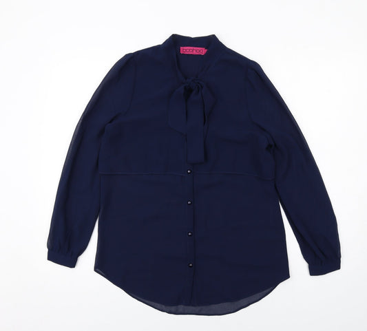 Boohoo Womens Blue Polyester Basic Button-Up Size 8 V-Neck