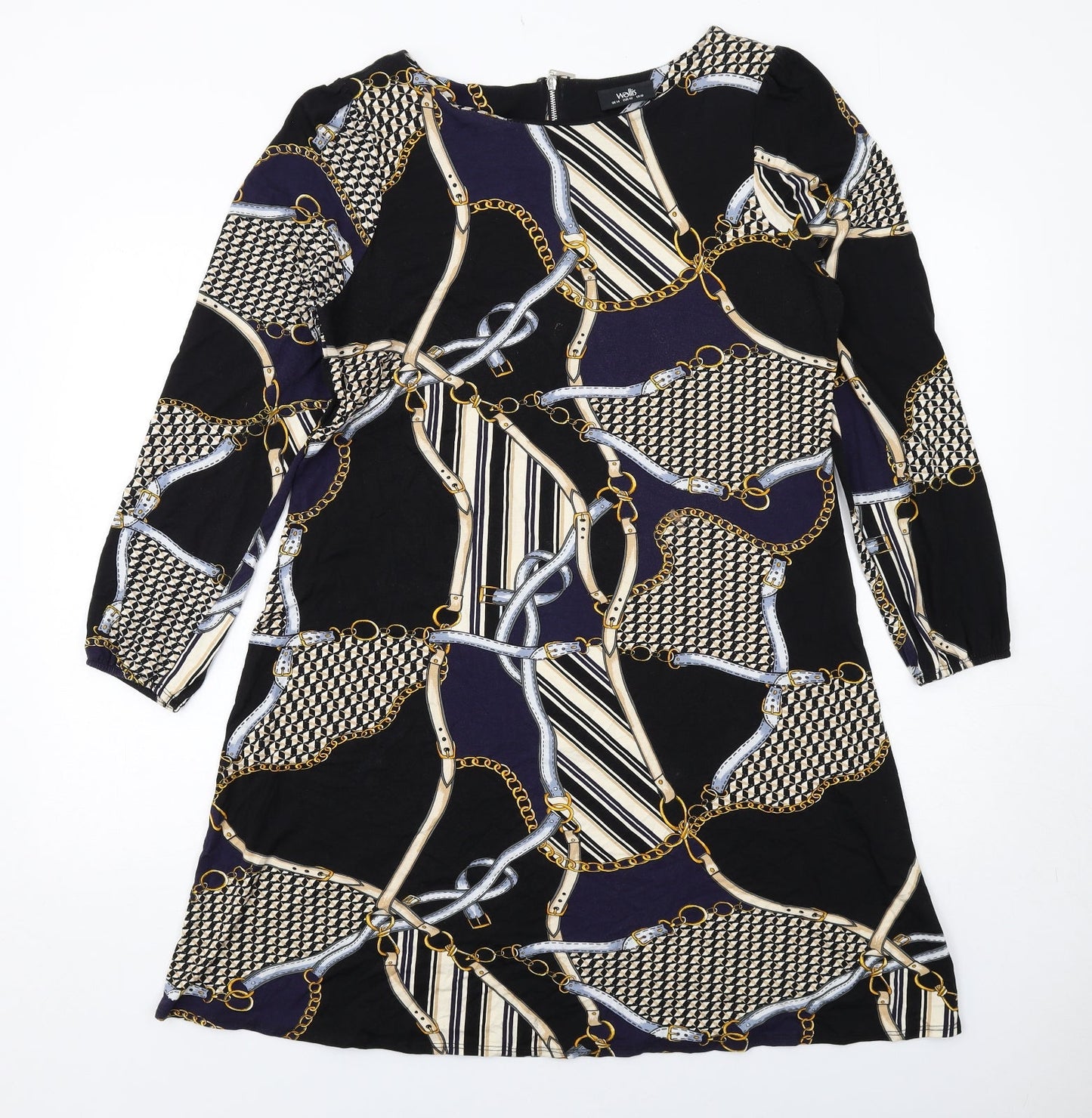 Wallis Womens Multicoloured Geometric Viscose A-Line Size 14 Round Neck Zip