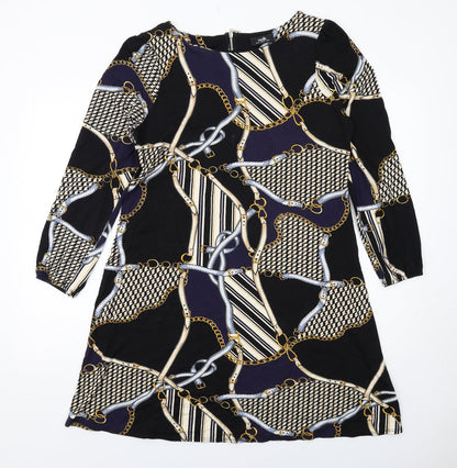 Wallis Womens Multicoloured Geometric Viscose A-Line Size 14 Round Neck Zip