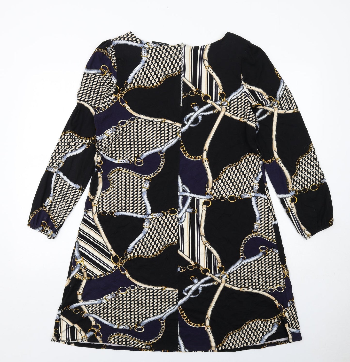 Wallis Womens Multicoloured Geometric Viscose A-Line Size 14 Round Neck Zip