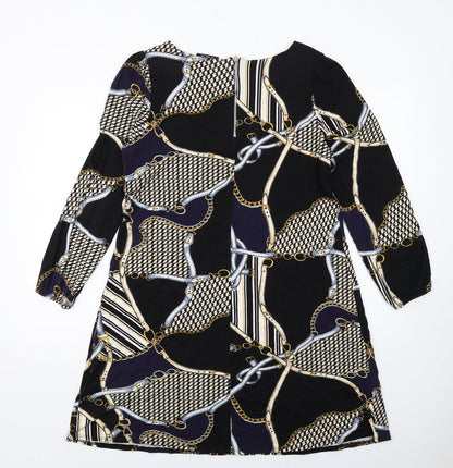 Wallis Womens Multicoloured Geometric Viscose A-Line Size 14 Round Neck Zip