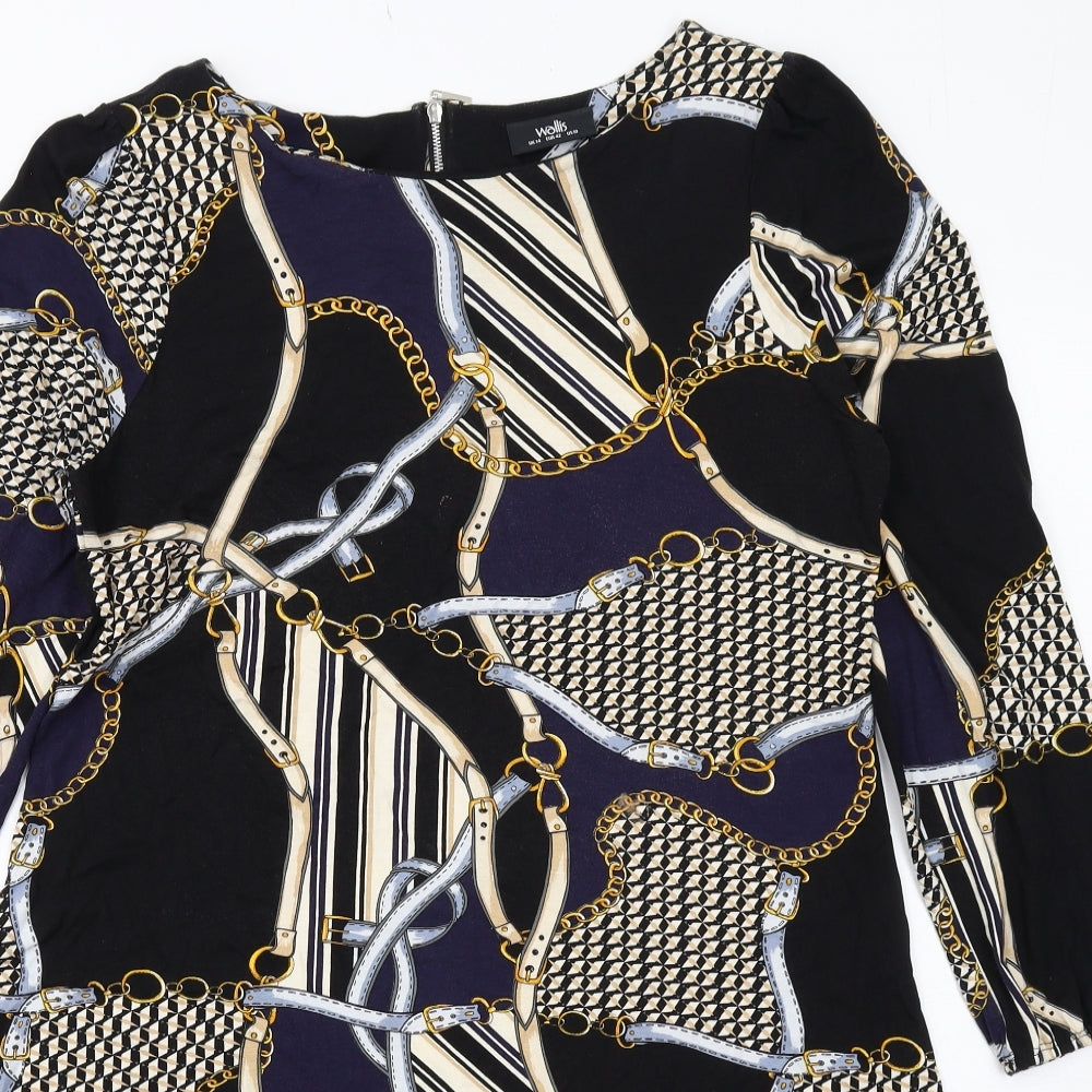 Wallis Womens Multicoloured Geometric Viscose A-Line Size 14 Round Neck Zip