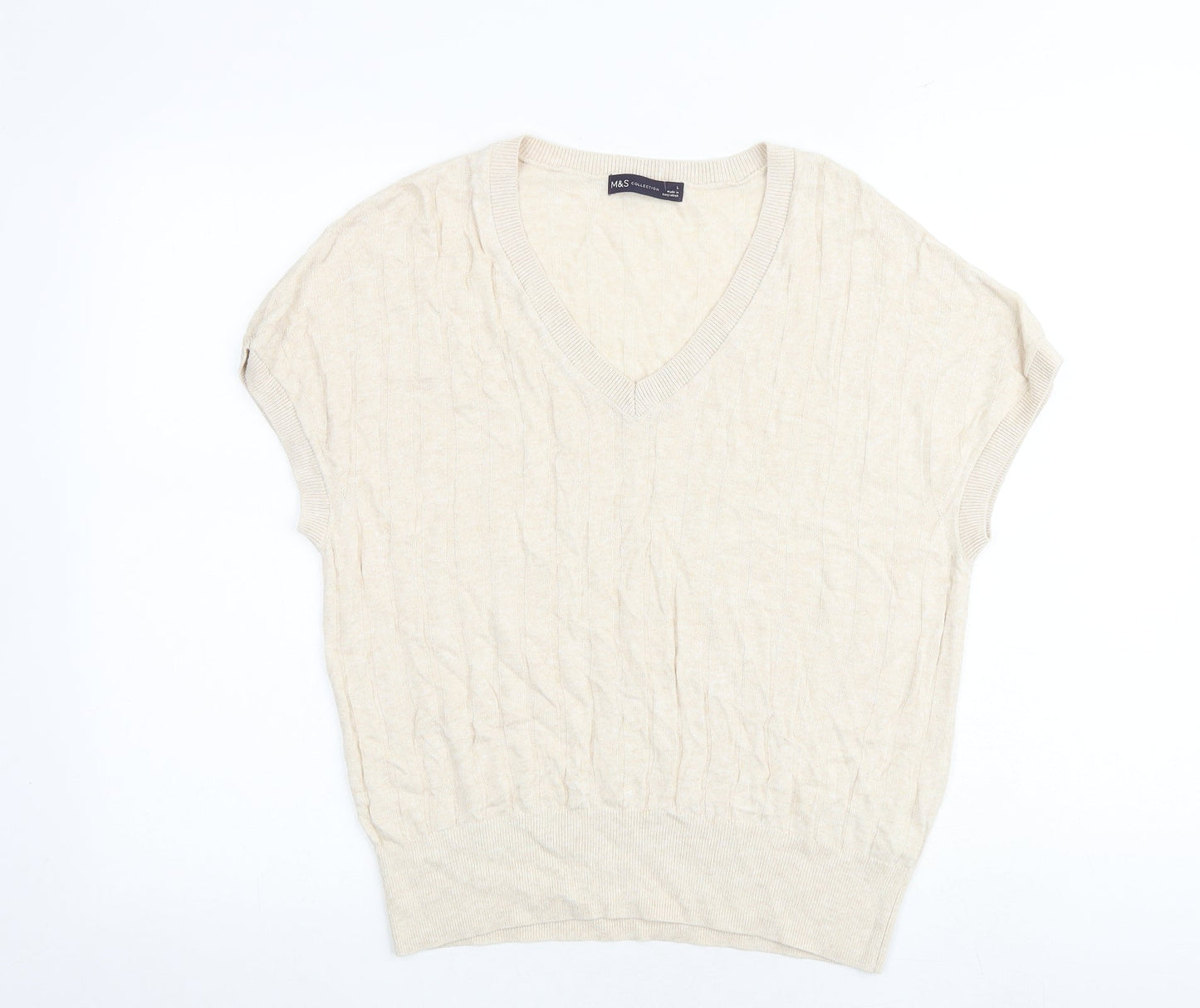 Marks and Spencer Womens Beige V-Neck Viscose Pullover Jumper Size L Pullover