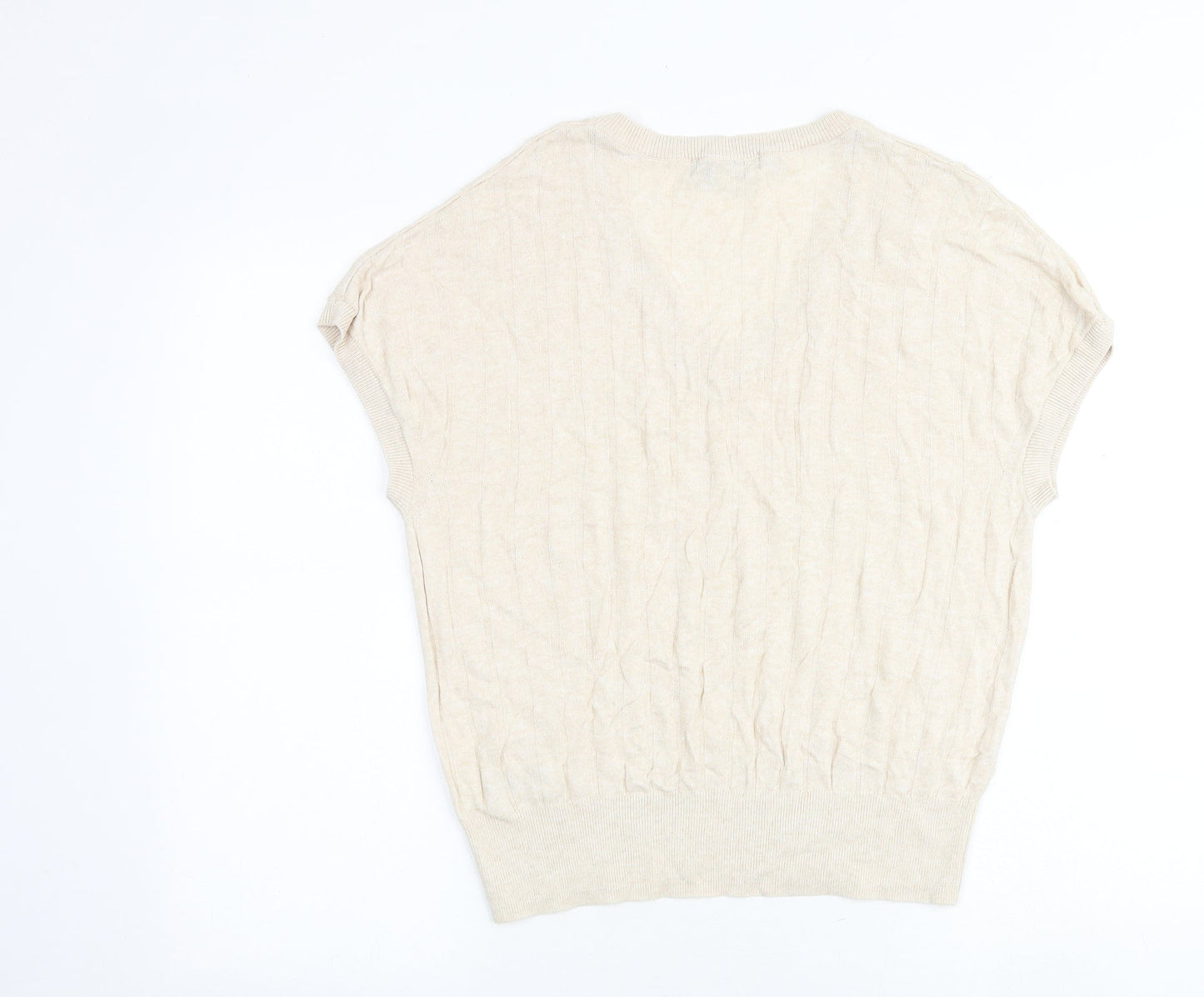Marks and Spencer Womens Beige V-Neck Viscose Pullover Jumper Size L Pullover