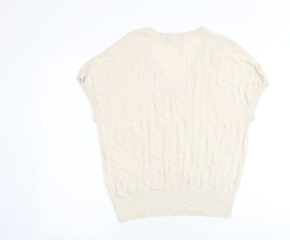 Marks and Spencer Womens Beige V-Neck Viscose Pullover Jumper Size L Pullover