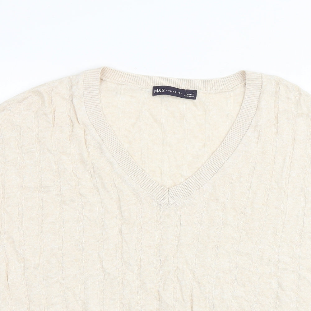 Marks and Spencer Womens Beige V-Neck Viscose Pullover Jumper Size L Pullover