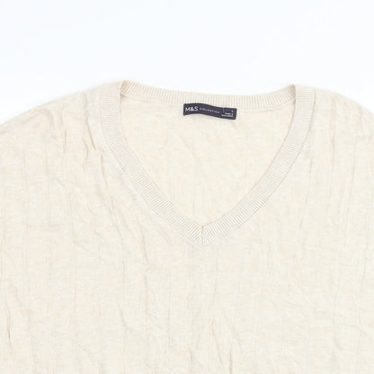 Marks and Spencer Womens Beige V-Neck Viscose Pullover Jumper Size L Pullover