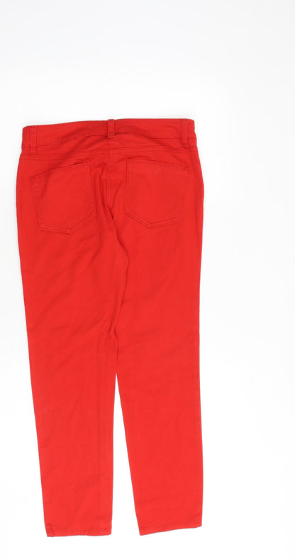 NEXT Womens Red Cotton Straight Jeans Size 6 Slim Zip