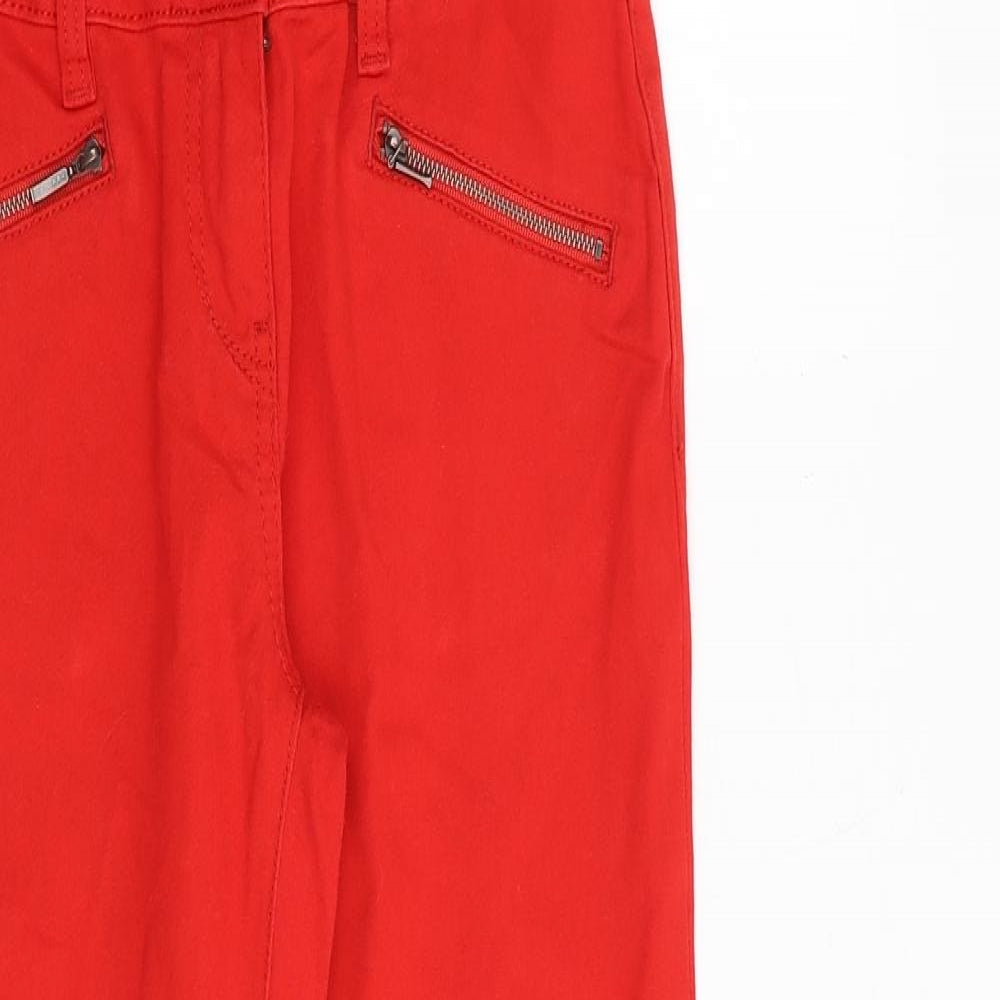 NEXT Womens Red Cotton Straight Jeans Size 6 Slim Zip