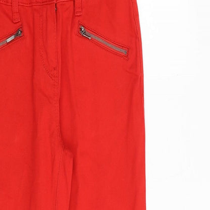 NEXT Womens Red Cotton Straight Jeans Size 6 Slim Zip