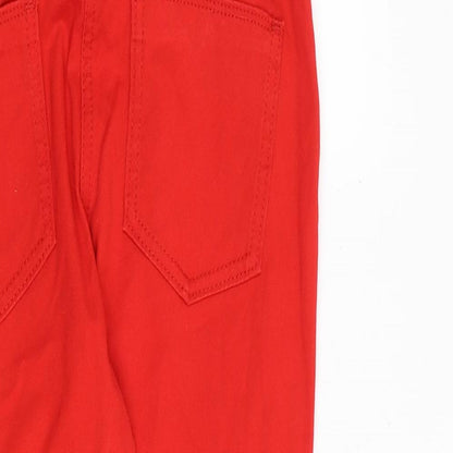 NEXT Womens Red Cotton Straight Jeans Size 6 Slim Zip