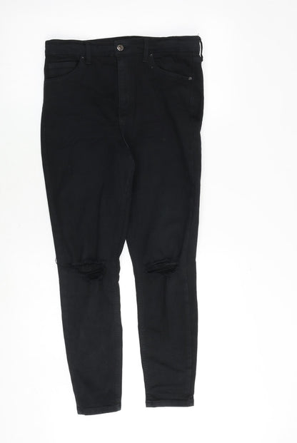 Topshop Womens Black Cotton Skinny Jeans Size 30 in Regular Zip