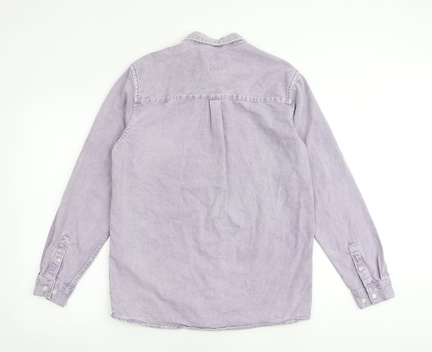 Zara Mens Purple Cotton Button-Up Size S Collared Button