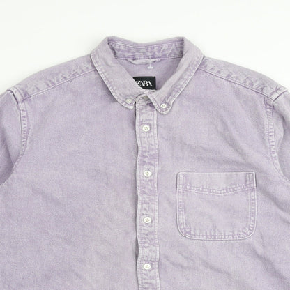 Zara Mens Purple Cotton Button-Up Size S Collared Button