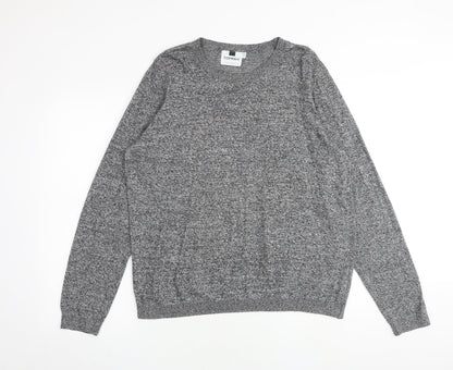 Topman Mens Grey Round Neck Cotton Pullover Jumper Size L Long Sleeve