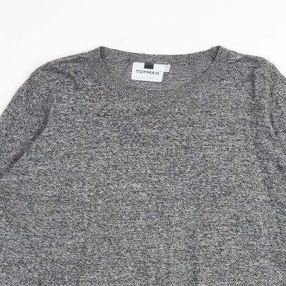 Topman Mens Grey Round Neck Cotton Pullover Jumper Size L Long Sleeve